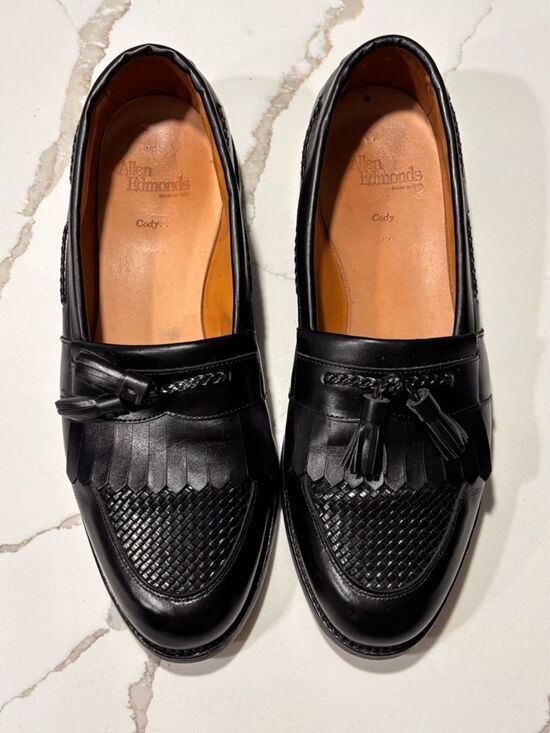 Allen Edmonds Cody 11D Black Leather Tassel Kiltie Loafers Woven Vamp Dress USA main image 13